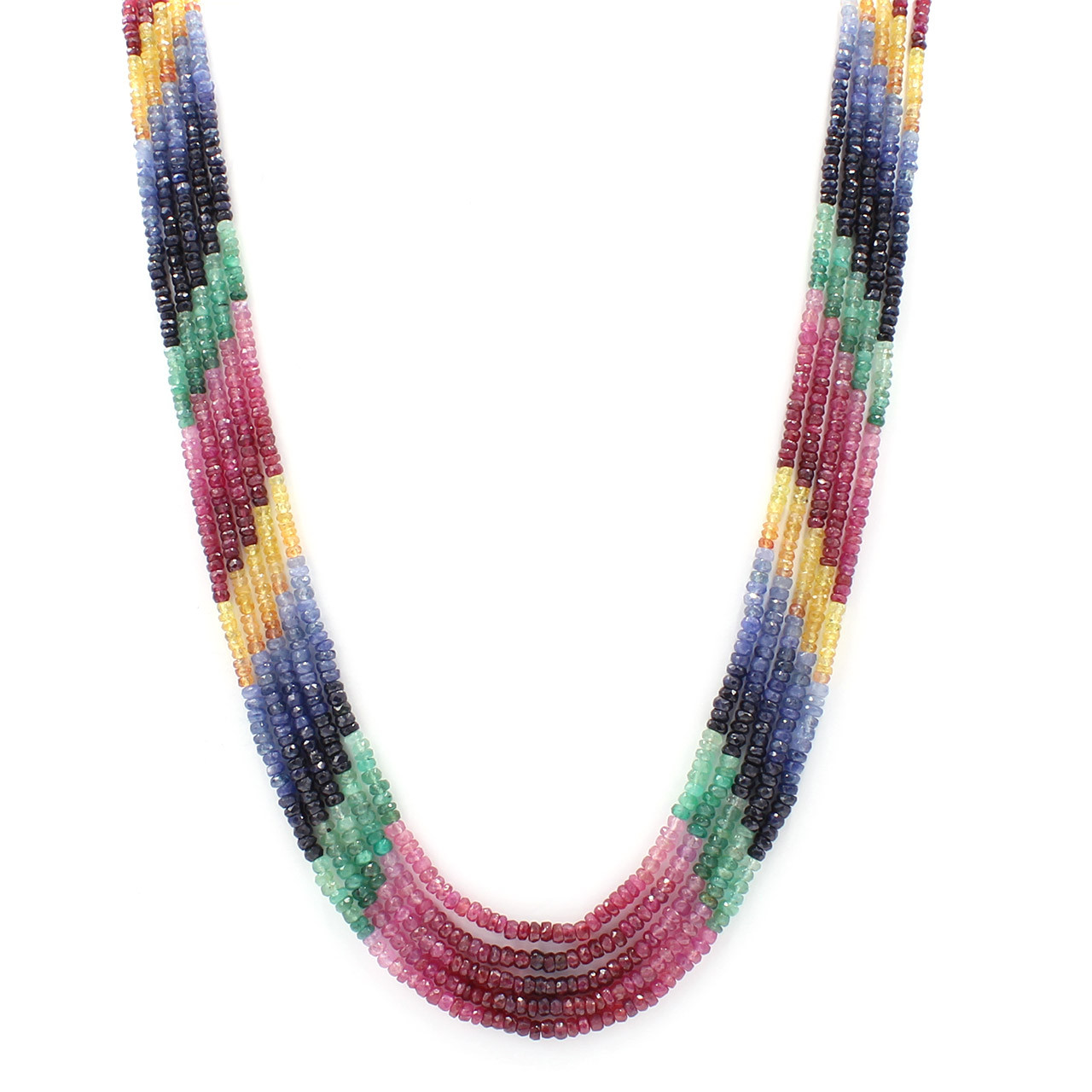 Five Layer Ruby, Emerald, Sapphire Necklace