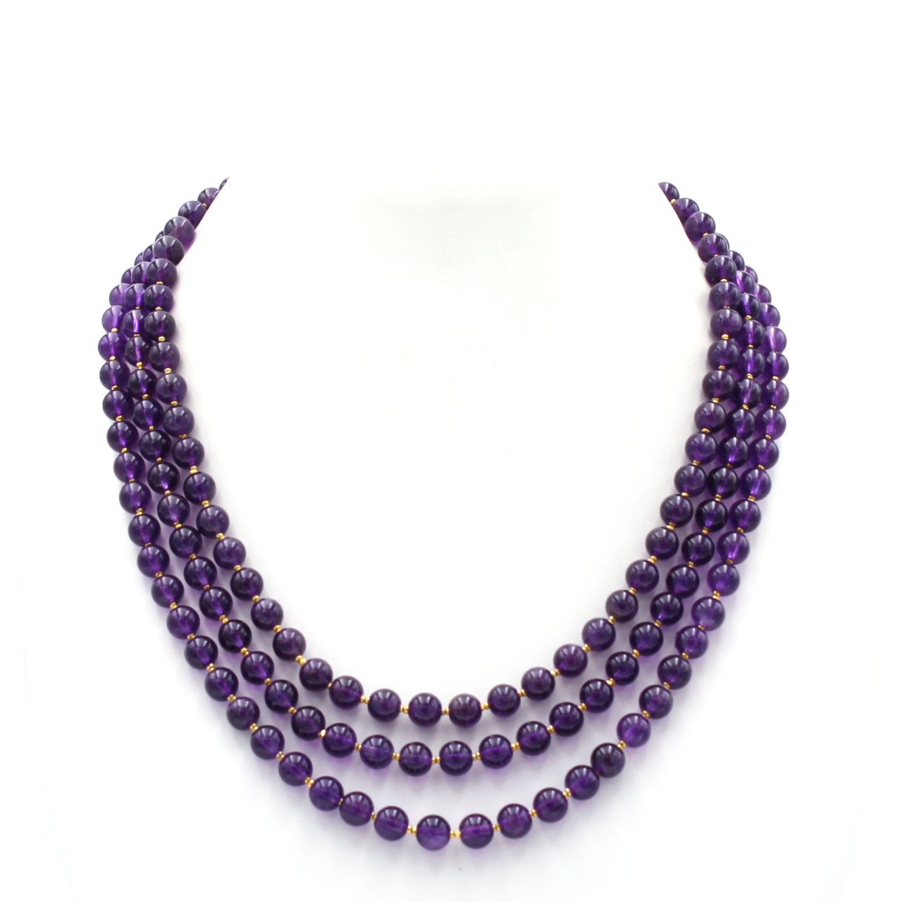 Three Layer Amethyst Necklace with Gold Beads