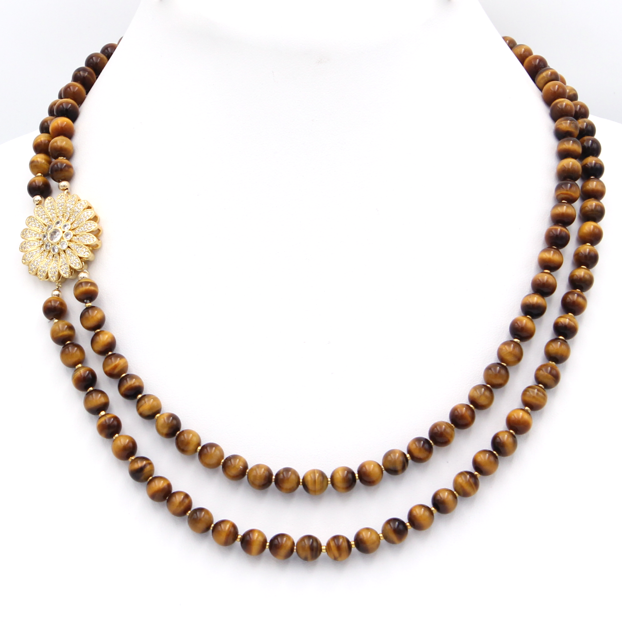 Judith Ripka Sterling and Tiger's Eye Bead Necklace - Ruby Lane