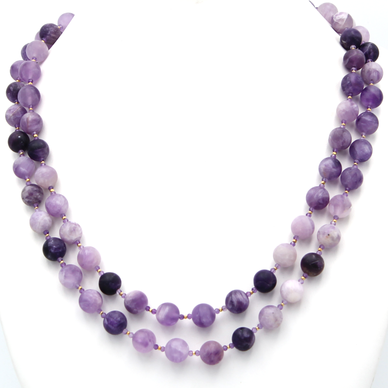 Three Layer Amethyst Necklace with Gold Beads