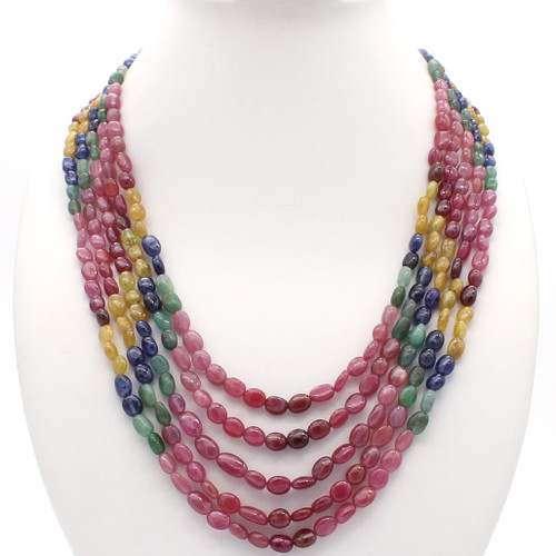 Smooth flat ruby emerald sapphire cabochon bead necklace Smooth flat ruby emerald sapphire cabochon bead necklace