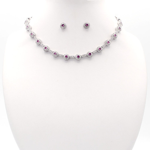 Pink and white faceted cubic zirconia in a sterling silver setting with chain