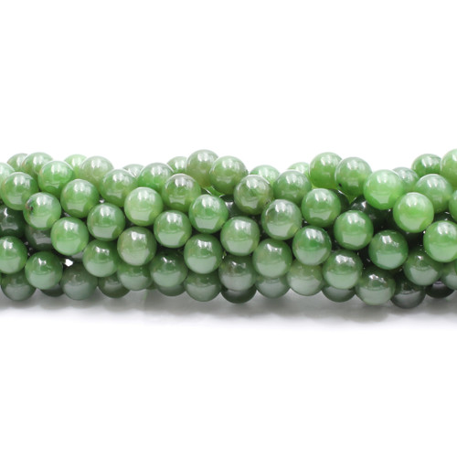 Natural light green jade beads, center drilled, 8 mm