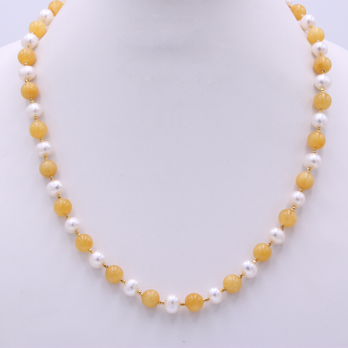 Lela Natural Yellow Jade and Pearl Necklace