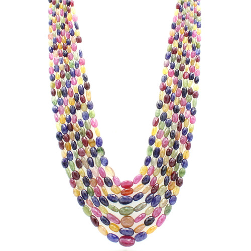 Red, white, blue, green, yellow, orange, and pink sapphire necklace