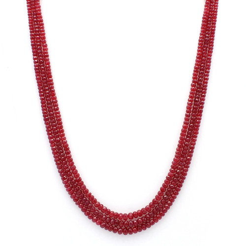 Three layer faceted ruby bead necklace