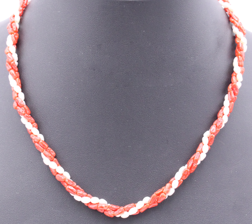 Coral and Pearl Twisted Necklace