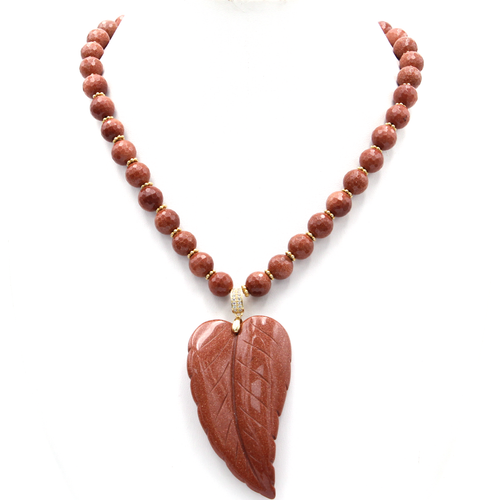 Goldstone Leaf Pendant Necklace