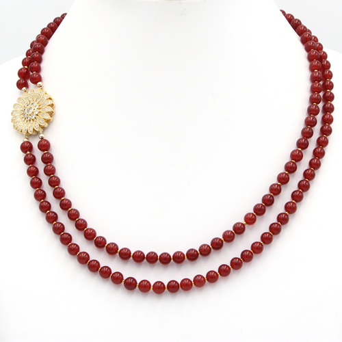 Two Line Carnelian Necklace with Side Pendant