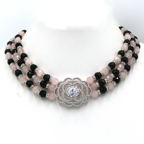 Rose Quartz and Black Onyx Choker
