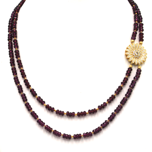 Two Line Faceted Garnet Necklace with Side Pendant