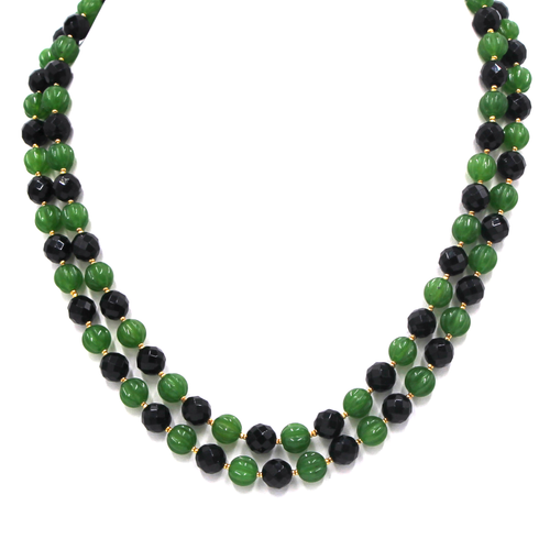 Onyx and Green Pumpkin Malai Jade Necklace