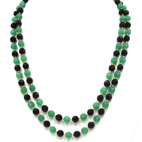 Onyx and Light Green Pumpkin Malai Jade Necklace