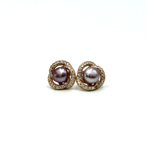 Mauve Flower Pearl Earrings