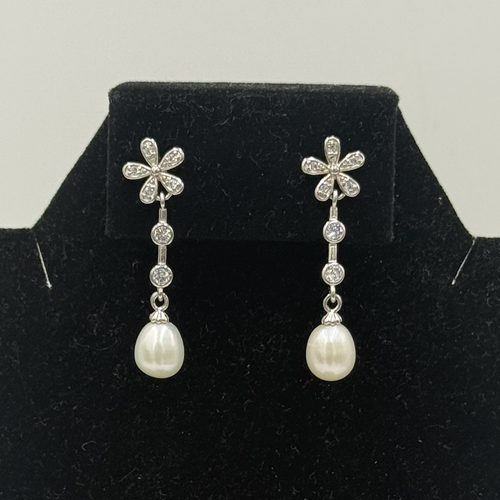 Flower Pearl Drop Earrings