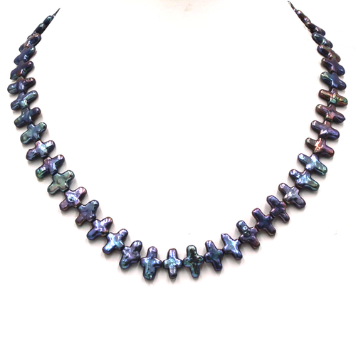 Peacock Pearl Cross Necklace