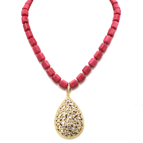 Pink Malai Jade Necklace with Pendant