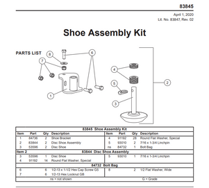 83845 HS SHOE KIT PARTS LIST