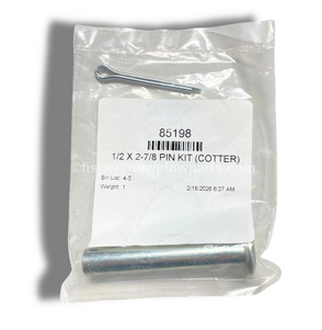 The 85198 Pin Kit is an essential component for enhancing the performance and durability of your UTV snow plow system. Designed specifically for the Fisher HS 7 1/2' EZ V, Trailblazer UTV, Western Impact UTV, Defender, and SnowEx RDV models, this genuine replacement part seamlessly integrates with your existing setup, ensuring safe and reliable operation.

Crafted with precision, the kit includes a heat-treated 1/2 x 2-7/8" clevis pin and a 5/32 x 1-1/2" cotter pin. The heat treatment process increases the strength and longevity of the clevis pin, making it resistant to wear and damage, even under the most challenging winter conditions. The cotter pin secures the clevis pin in place, preventing any accidental disengagement during operation.