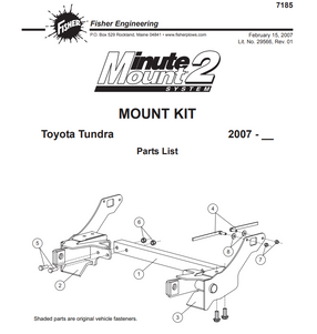 29352 BOLT BAG FOUND IN FISHER VEHICLE MOUNT TOYOTA TUNDRA KIT 7185