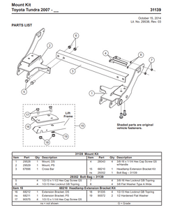 29352 BOLT BAG FOUND IN WESTERN & SNOWEX VEHICLE MOUNT TOYOTA TUNDRA KIT 31139