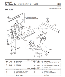 67696 - SNOWEX SNOWPLOWS KIT 3249 - 2004 FORD SUPER DUTY 250/350/450/550 VEHICLE MOUNT KIT -