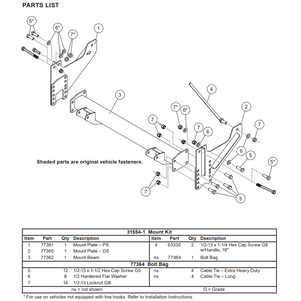 The 31554-1 Fisher Homesteader and HS - Western Defender & Suburbanite SnowEx LT6800 & LT7200 Genuine Compact Plow Vehicle Mount Kit is designed specifically for GM K1500 Silverado/Sierra models manufactured from 2019 onward, as well as Tahoe and Yukon models from 2021 onwards. This high-quality mount kit provides exceptional versatility and robust performance, making it the ideal choice for tackling snow removal with ease.
