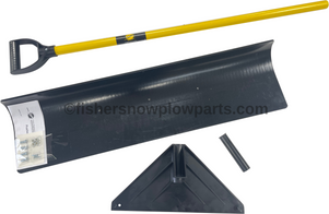 85460 - FISHER ENGINEERING - 36" PUSHER SHOVEL. Stay armed this winter season with the new FISHER® Heavy-Duty Snow Pusher shovels. Constructed from rugged polyethylene with a reinforced bracket and handle, these lightweight pusher shovels are built to stand up against relentless winter weather—month after month, year after year.