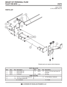 31273 - FISHER SNOWPLOWS GENUINE REPLACEMENT PART - HS & HOMESTEADER - WESTERN DEFENDER & SUBURBANITE - SNOWEX LT6800 & LT7200-  VEHICLE MOUNT KIT FORD F150 2015 -