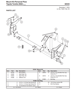 32343 - FISHER HS, HOMESTEADER - WESTERN SUBURBANITE, DEFENDER - SNOWEX LT SERIES SNOWPLOWS GENUINE REPLACEMENT PART -  2022 - CURRENT TUNDRA PERSONAL PLOW MOUNT