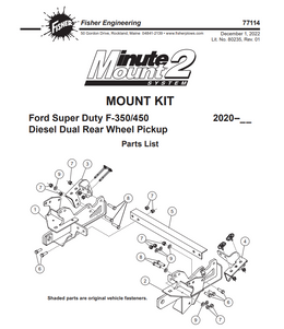 76975 - FISHER SNOWPLOWS GENUINE REPLACEMENT PART - Ford Super Duty F‑350/450 2020–__ Diesel Dual Rear Wheel Pickup DRIVERS VEHICLE MOUNT (77114)