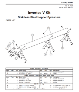 93990 - FISHER TEMPEST S150 - WESTERN MARAUDER S150 - SNOWEX RENEGADE S150 STAINLESS STEEL SPREADER REPLACEMENT PART - SMALL INVERTED VEE KIT
