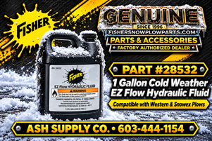Keep your snowplow running smoothly with Fisher Snowplows Factory Genuine Replacement Part - Blue High Performance Cold Weather Snowplow Oil. This specially designed hydraulic fluid ensures optimal performance even in extreme cold, down to -40°F.

Our 1-gallon EZ-Flow hydraulic fluid minimizes electrical current draw, enhancing efficiency during winter storms. Compatible with Western 49930 and SnowEx 84491, it guarantees versatility and superior maintenance for your equipment.

High performance in extreme cold temperatures
Minimizes battery drain for efficient operation
Compatible with top snowplow brands
1-gallon container for long-lasting use
Requires UPS Ground shipping for safety

Choose Fisher for reliability and performance this winter season.