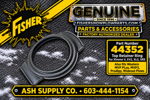 Elevate your snow plowing performance with the 44352 Fisher-Western Snowplows Top Retainer Ring, the essential replacement part for your winter operations. This secures top of hydraulic covers to reservoir.

Engineered for top models like XRS, XV, XV2, XLS, and MVP, MVP3, Prodigy this ring secures hydraulic covers, enhancing efficiency and reliability.

Genuine Fisher-Western replacement part
Compatible with popular models including MVP Plus and Prodigy
Built to withstand harsh winter conditions
Ensures secure fitting for optimal hydraulic performance
Durable construction for longevity

Invest in the 44352 retainer ring for dependable snow removal and keep your equipment performing at its best during any winter storm.