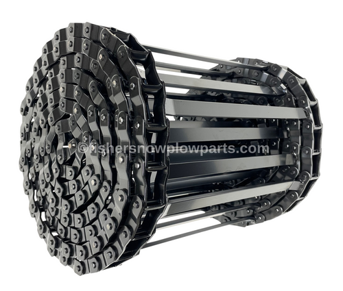 The 78076 - Fisher - Western - SnowEx -Blizzard Hopper Spreader Factory Genuine Replacement Part is an essential component for maintaining the efficient operation of your spreader. Specifically designed as a conveyor chain with 99 links and measuring 164.7 inches, this durable part is compatible with popular models including the Fisher 7' PolyCaster, Tempest 7' P150C, Marauder 7' Poly P150C, and 7' Western Tornado - SnowEx Renegade 7' Poly P150C spreaders.