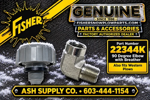 Upgrade your snow plow system with the 22344K - Fisher - Western Snowplows Factory Genuine Replacement Part. This essential component is crafted for exceptional reliability and performance in harsh winter conditions.

The 90-degree street elbow with breather cap is specifically designed for Fisher and Western snow plows. Its durable construction ensures a hassle-free installation and maintains optimal pressure, enhancing your plowing efficiency and safety.

90-degree design for efficient hydraulic flow
Integrated breather cap for optimal pressure maintenance
Easy installation saves time and effort
Durably constructed for harsh winter conditions
Compatible with Fisher and Western snow plow systems

Optimize your snow plowing capabilities and ensure your equipment is winter-ready. Choose the 22344K as your trusted partner for reliable snow management.