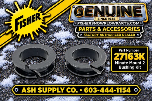 The 27163K - Fisher Snow Plows Factory Genuine Replacement Part - Bushing Kit for MM2 is essential for keeping your snow plow operating smoothly and efficiently. Designed specifically for the Fisher Minute Mount 2 system, this bushing kit offers a reliable and durable solution for any maintenance needs.

Crafted to meet the high standards of Fisher products, each pair of bushings ensures proper alignment and secure connections, allowing for optimal plow performance during winter operations. The precision-engineered components reduce wear on your plow mechanism, extending the life of your equipment and providing consistent results, even in the harshest weather conditions.

Installation is straightforward, making it convenient for both professional mechanics and DIY enthusiasts to replace worn or damaged bushings. This bushing kit not only enhances the functionality of your snow plow but also contributes to safer plowing, providing peace of mind while you tackle snow-covered driveways and roads.

Investing in the Fisher Bushing Kit means investing in dependability and performance, ensuring that your snow removal tasks are executed with efficiency. With one pair of precision-crafted bushings, you can approach winter weather with the confidence that your equipment is ready to take on the elements. Keep your Fisher snow plow running at its best with the 27163K Bushing Kit, your trusted companion for winter maintenance.