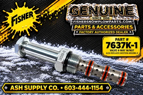The 7637K-1 Fisher Snowplows Genuine Replacement Part ensures your snowplow operates at peak efficiency. This essential 4-way valve, designed for select Fisher and Western models, enhances hydraulic performance for fast and reliable snow clearance.

Crafted to the highest quality standards, this valve accommodates various older models, offering versatility for all snowplow enthusiasts. With its easy installation, you'll reduce downtime and focus on the task at hand.

Genuine Fisher replacement part for reliable quality
Compatible with various Fisher and Western straight snowplow models
Easy installation for quick, hassle-free replacement
Enhances hydraulic efficiency for optimal snow removal

Equip your snowplow with the 7637K-1 valve and tackle winter with confidence.