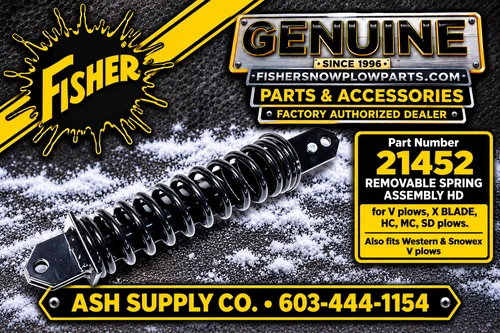 The 21452 Removable Spring Assembly is your go-to solution for ensuring peak performance in Fisher and Western snowplows during winter maintenance. Engineered for compatibility with various models, this factory genuine replacement part guarantees reliability.

Crafted for durability, this spring assembly is essential for smooth operation, whether tackling driveways or large lots. With hassle-free installation using the 20043-1 spring removal tool, this kit includes everything needed for your maintenance.

Compatible with Fisher, Snowex and Western snowplows
Durable construction for harsh winter conditions
Includes necessary components for easy installation
Compatible with Extreme V, XV2, HC, SD, X Blade, MC, Western MVP Plus, MVP3 Snowplows, Snowex HDV

Trust in the 21452 to keep your snowplow running efficiently, ready for any snowfall.