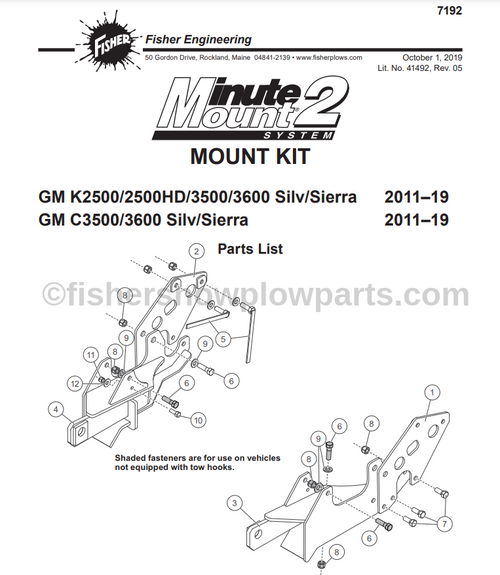 7192 FISHER SNOWPLOWS - MOUNT KIT MM 2011-  2019 GM K2500/3500  GMC SIERRA - CHEVROLET SILVERADO INCLUDES MOUNTING HARDWARE
INCLUDES 21590 X 4, 41473, 41474, 41477, 41478, 41489 7192 FISHER SNOWPLOWS - MOUNT KIT MM 2011-  2019 GM K2500/3500  GMC SIERRA - CHEVROLET SILVERADO INCLUDES MOUNTING HARDWARE
INCLUDES 21590 X 4, 41473, 41474, 41477, 41478, 41489