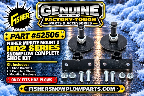 Elevate your snow removal game with the 52506 Fisher Snowplows Factory Genuine Accessory Shoe Kit, expertly crafted for HD2 plows. This indispensable addition enhances durability and efficiency, making it a must-have for professionals and enthusiasts tackling winter's challenges.

Compatible with 7 1/2', 8', 8 1/2', and 9' HD2 plows, the kit includes high-quality components designed to ensure stability and optimal performance. Enjoy peace of mind with every snow removal task.

Includes essential components: 26523 (2), 308K (2), 307-1 (10), 52516 (2)
Precision-engineered for secure connection
Facilitates optimal scraping without surface damage
User-friendly installation with all necessary hardware
Improved traction and stability for efficient snow removal

Equip your HD2 plow with the 52506 kit and conquer winter conditions effortlessly!