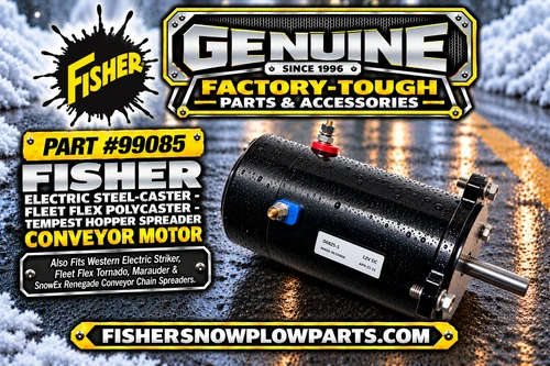 Revitalize your winter operations with the 99085 Fisher - Western - Snowex Spreaders Motor Kit, a genuine replacement part designed for exceptional performance.

This electric conveyor and auger motor kit is engineered for perfect compatibility with Fisher Fleet Flex Blue Gearbox models, ensuring reliability for your Snowex Renegade and Western spreaders.

Compatible with Fisher Tempest, Steelcaster, Polycaster, Marauder, and Striker models.
Made from high-quality materials for durability in harsh winter conditions.
Easy installation minimizes downtime, getting you back to work swiftly.
Delivers consistent performance for effective material distribution.

Equip your spreader with the 99085 motor kit and tackle winter challenges with confidence!