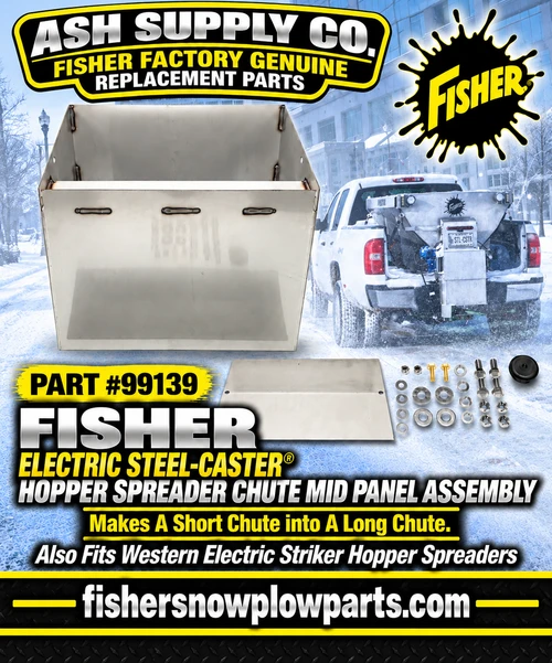 Transform your snow and ice management game with the 99139 Fisher Steelcaster and Western Striker electric chute mid panel assembly. This genuine replacement part is designed for optimal performance, ensuring your electric spreader operates with efficiency and precision.

Engineered to extend your spinner chute, this assembly facilitates a wider and more even distribution of materials such as salt and sand. It's perfect for tackling the toughest winter challenges and offers enhanced control and coverage every time you use it.

Compatible with various Fisher Steelcaster and Western Striker models
Durable construction for long-lasting performance
Easy installation to minimize downtime
Optimal material flow for effective de-icing
Designed to withstand harsh winter conditions

Upgrade your electric spreader's capability today with the durable and reliable 99139 assembly, and take the hassle out of winter management.