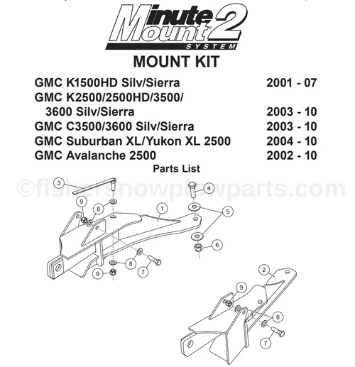 7169 - FISHER SNOWPLOWS GENUINE REPLACEMENT PART - MOUNT KIT MM GM K2500/3500 2003 - 2010