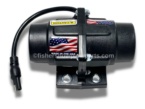 The 75673 Fisher, Western & SnowEx Spreaders Factory Genuine Replacement Part - Replacement Vibrator Motor is an essential component designed to maintain the optimal performance of your snow and ice control equipment. Crafted specifically for use with a variety of models including the Fisher Tempest, Tempest Poly, PolyCaster, SteelCaster, Western Marauder, Marauder Poly, Tornado, Striker, and SnowEx Renegade and Renegade Poly FleetFlex spreaders, this replacement motor ensures seamless functionality and reliability.

Made in the USA