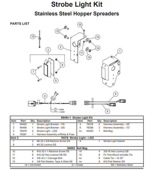 99505-1 - FISHER GENUINE SPREADER ACCESSORY - PRIMARY WORK LIGHT KIT -  FISHER STEELCASTER, TEMPEST & POLYCASTER & WESTERN STRIKER, MARAUDER,  TORNADO & SNOWEX RENEGADE FLEETFLEX ONLY