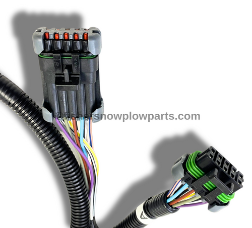 The 72643 Interface Harness is an essential component for Fisher, Western, and SnowEx snowplows, designed to maintain optimal performance during the toughest winter conditions. This genuine replacement part ensures reliability and longevity, making it an indispensable addition to your snow removal toolkit. Designed to allow LED & Halogen wired trucks to be used with snowplows with halogen & LED snowplow headlights.