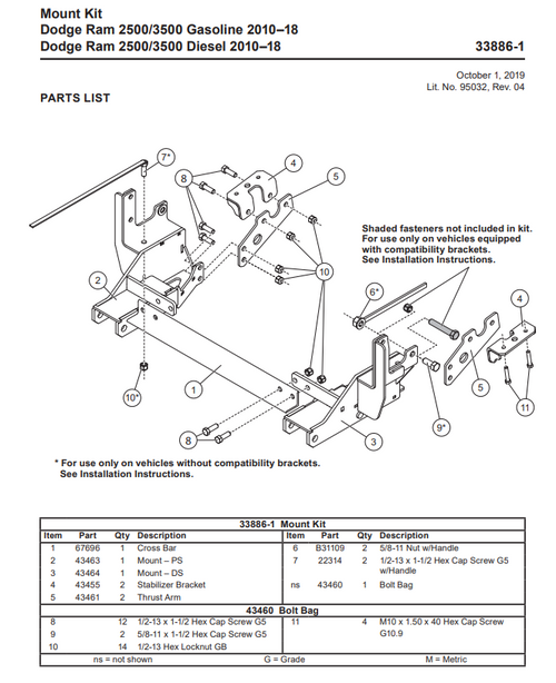 43460 - BOLT BAG FOR WESTERN & SNOWEX VEHICLE MOUNT KIT 33886-1
