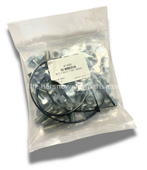The 41489 – FISHER (7192) – WESTERN & SNOWEX (69981) Snowplows Genuine Replacement PAR Bolt Bag is an essential component for maintaining peak performance and reliability in your snowplow system. Crafted with precision and built to last, this replacement bolt bag is designed specifically for FISHER, WESTERN, and SNOWEX snowplows, ensuring that you receive the right parts for a seamless fit.

Durability is a priority in the engineering of the 41489 bolt bag, as it includes high-quality bolts that stand up to the demanding conditions of snow removal. Whether you're substituting worn-out hardware or preparing for heavier winter storms, this kit provides the necessary components to keep your plow functioning optimally. The specially designed bolts facilitate secure assembly and offer peace of mind, knowing your snowplow is equipped with reliable fasteners.

This replacement bolt bag not only simplifies maintenance but also supports the longevity of your snowplow by minimizing the risk of part failure. Precise measurements and rigorous testing ensure compatibility with models 7192 and 69981, allowing users to effortlessly replace old bolts without any adjustments or modifications.

Included are all the essential bolts you need, packed conveniently in one kit, making it easy to organize and manage your maintenance tasks. With the 41489 – FISHER – WESTERN – SNOWEX Snowplows Genuine Replacement PARTS Bolt Bag, you invest in both quality and performance, equipping your snowplow to handle whatever winter may bring.