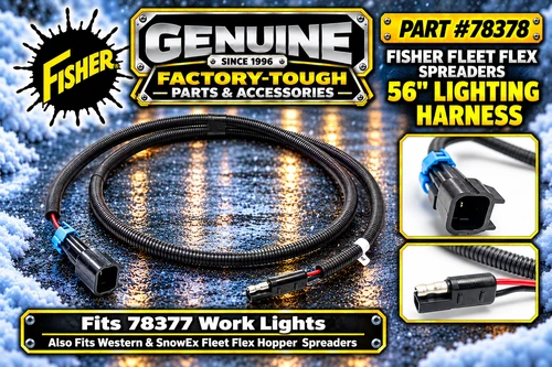 Enhance your snow management capabilities with the 78378 Fisher Western SnowEx Spreaders Genuine Replacement Part, a vital component for optimal performance.

This 56" Harness Assembly includes enhanced auxiliary lighting for better visibility during winter operations, ensuring your equipment is ready for any challenge.

Compatible with Fisher Tempest, Steelcaster, Western Marauder, Striker, and SnowEx Renegade Spreaders
Robust materials withstand harsh winter conditions
Improves safety and maneuverability during low-light operations
Simple installation for hassle-free maintenance

Trust the 78378 Harness Assembly for reliable snow and ice control and achieve excellence in your winter operations.